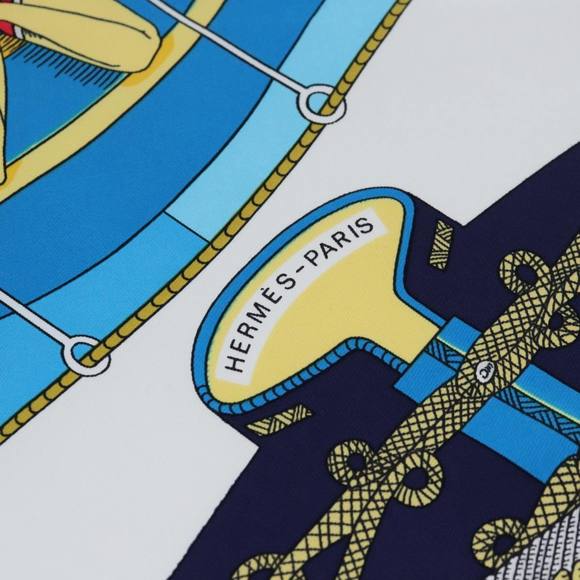 HERMES Carre 90 Scarf ""CIRCUS"" Silk Blue Light Blue white Auth ac3186 - Picture 11 of 15